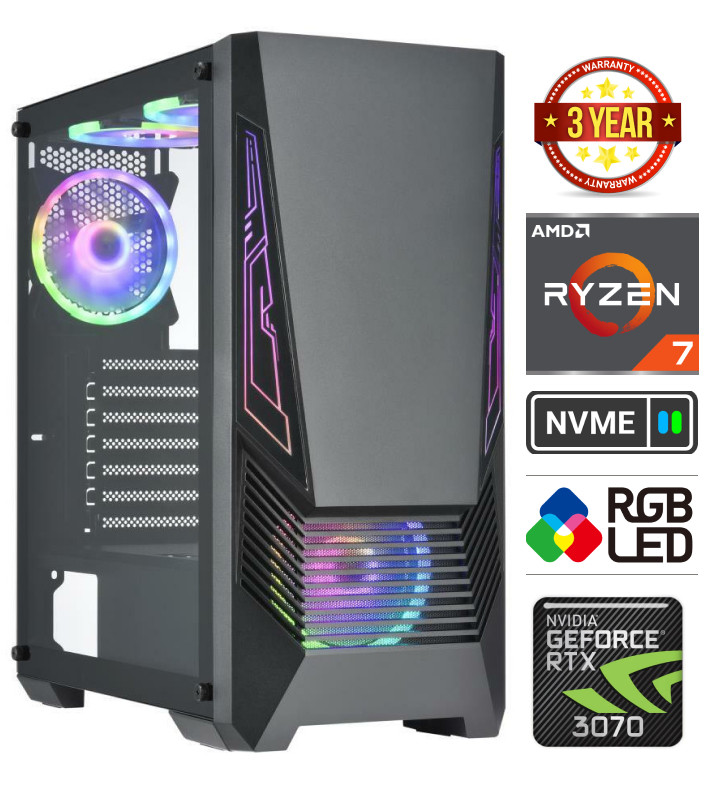 Gamer Ryzen 7 5700G 8GB 1TB SSD RTX 3070 NoOs Stacionarus kompiuteris