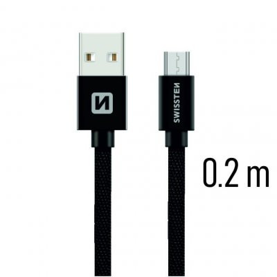 Swissten Textile Quick Charge Universalus Micro USB duomenų kabelis 0,2 m juodas