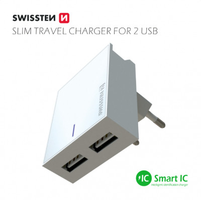 Swissten Premium USB įkroviklis 3A / 15W baltas