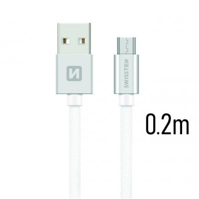 Swissten Textile Quick Charge Universalus Micro USB duomenų kabelis 0,2 m sidabro spalvos
