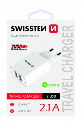 Swissten Premium USB įkroviklis 2.1A / 10.5W baltas