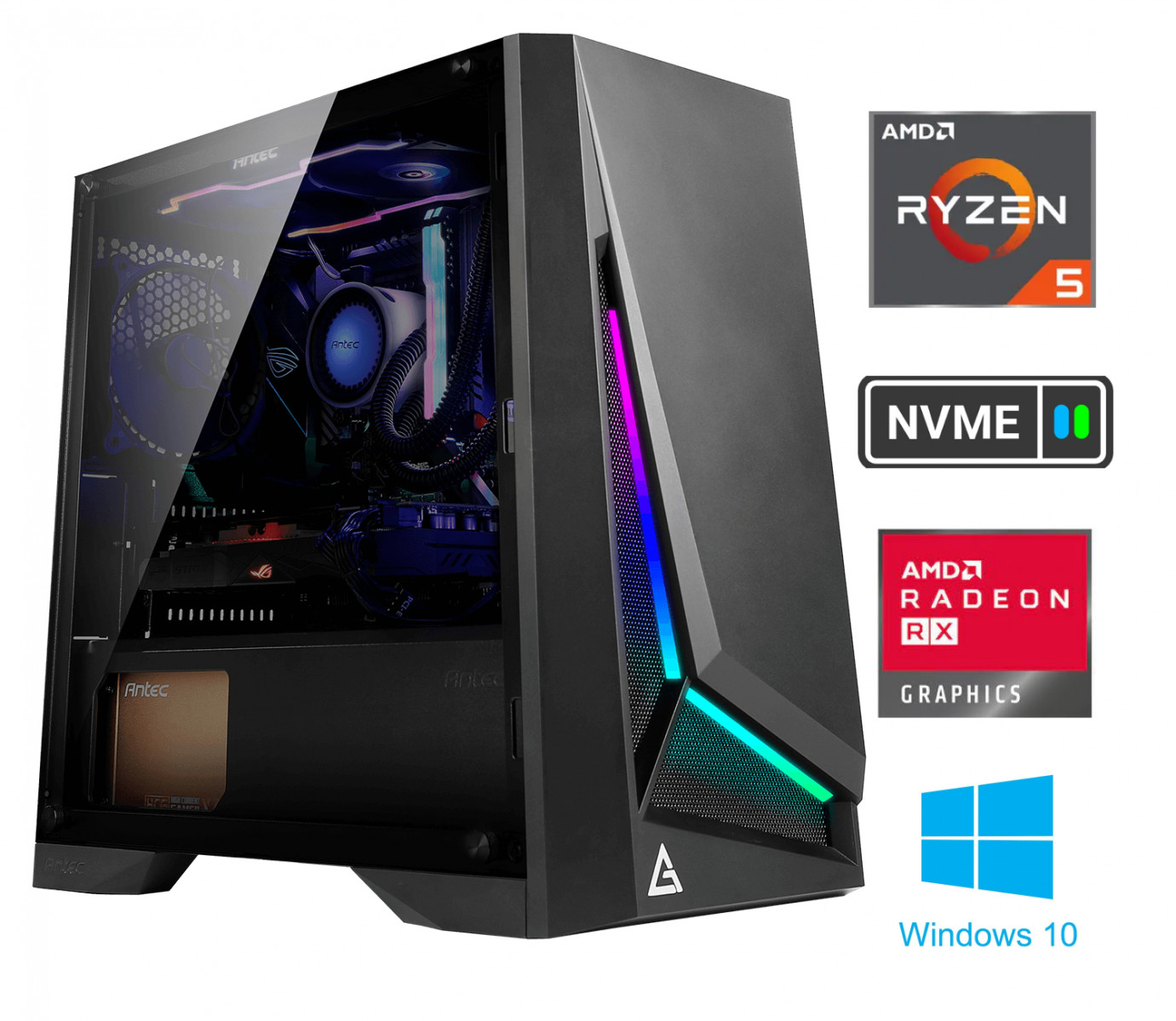 Gamer Ryzen 5 4600G 32GB 256GB SSD NVME 2TB HDD RX6600 Windows 10 Stacionarus kompiuteris
