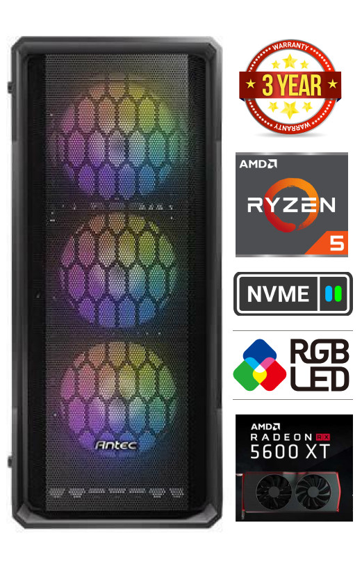 Gamer Ryzen 5 5600G 32GB 256GB SSD NVME 1TB HDD RX5600 XT Windows 10 Stacionarus kompiuteris