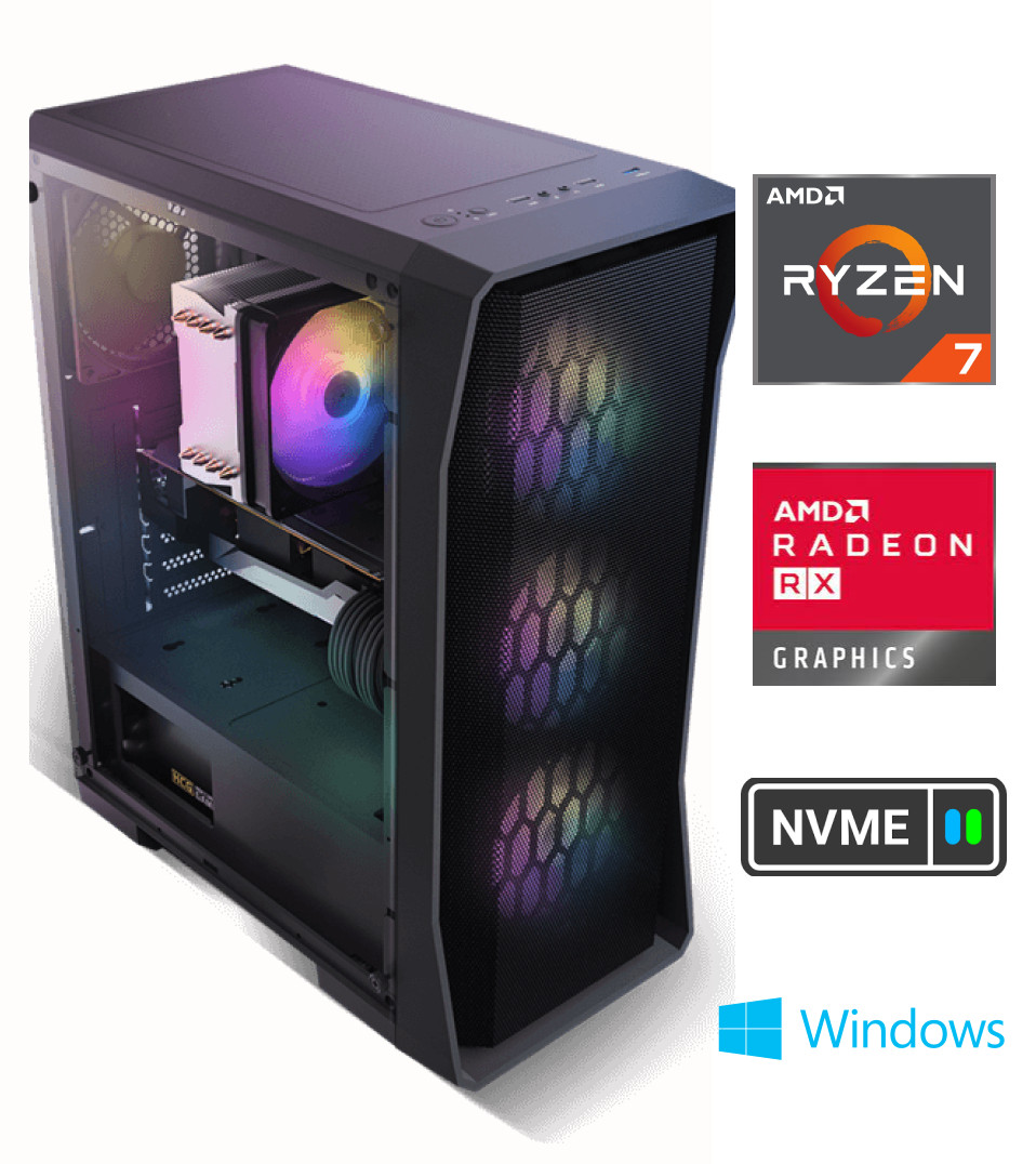 Gamer Ryzen 7 7700X 32GB 1TB SSD RX6600 Windows 10 Stacionarus kompiuteris